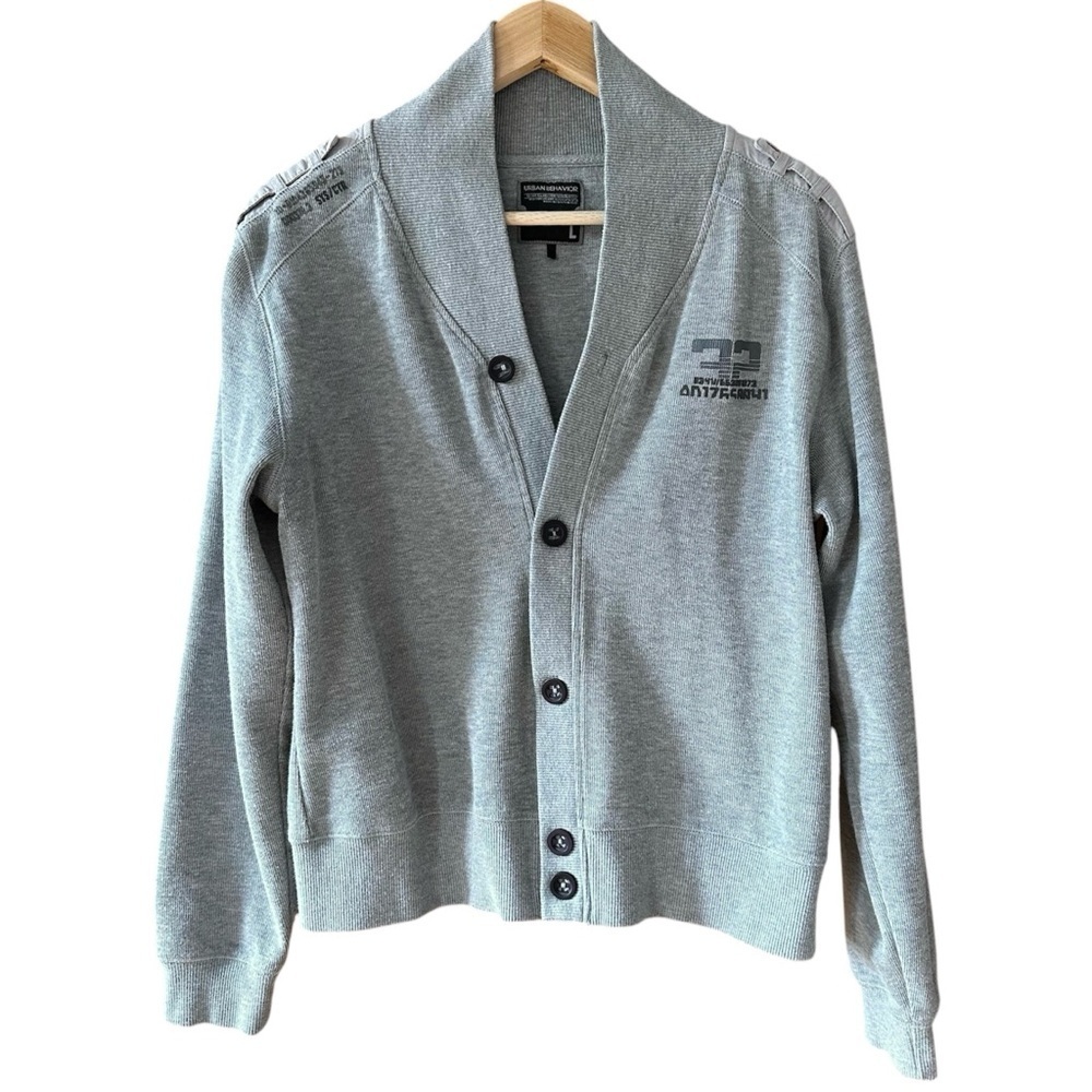 Vintage Y2K Urban Behavior Men's Gray Knit Cardigan Sweater - Large